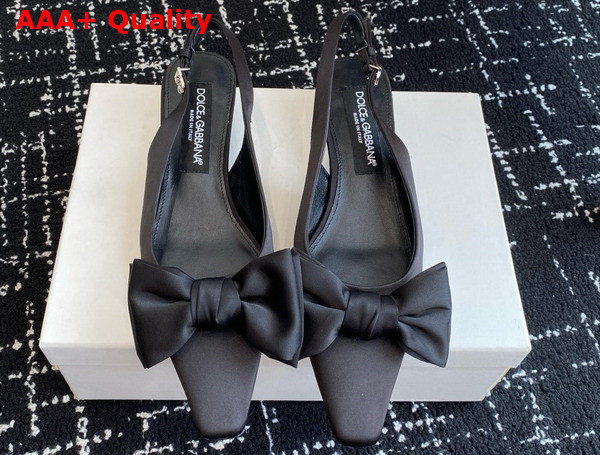 Dolce Gabbana Satin Slingbacks with Bow Detail in Black Replica