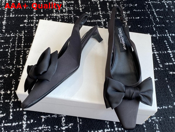 Dolce Gabbana Satin Slingbacks with Bow Detail in Black Replica