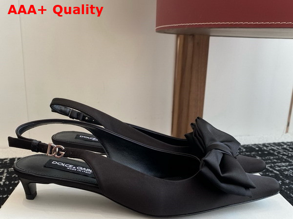 Dolce Gabbana Satin Slingbacks with Bow Detail in Black Replica