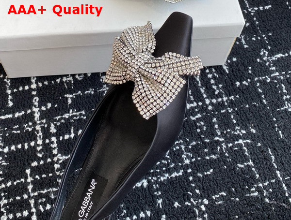 Dolce Gabbana Satin Slingbacks with Rhinestone Embellished Bow Black Replica