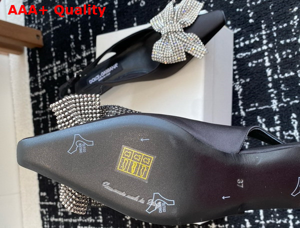 Dolce Gabbana Satin Slingbacks with Rhinestone Embellished Bow Black Replica