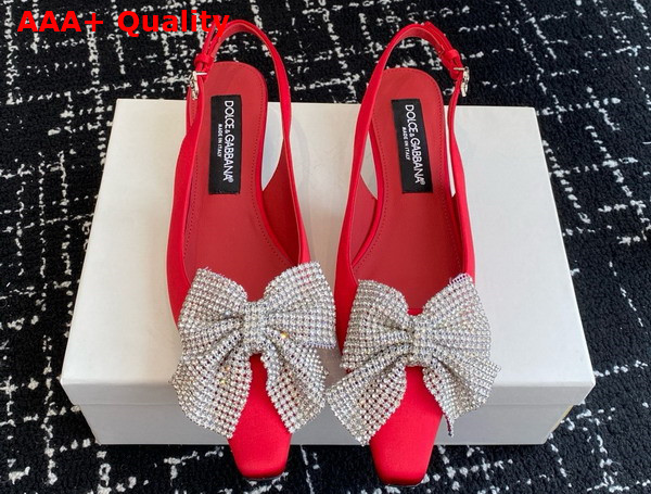 Dolce Gabbana Satin Slingbacks with Rhinestone Embellished Bow Red Replica