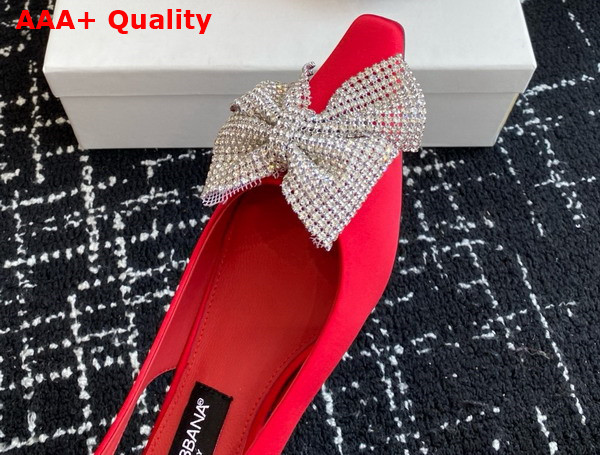 Dolce Gabbana Satin Slingbacks with Rhinestone Embellished Bow Red Replica