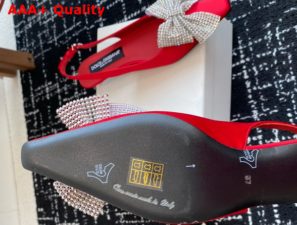 Dolce Gabbana Satin Slingbacks with Rhinestone Embellished Bow Red Replica