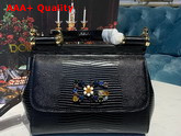Dolce Gabbana Small Sicily Bag in Black Lizard Embossed Calfskin Replica