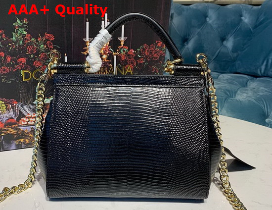 Dolce Gabbana Small Sicily Bag in Black Lizard Embossed Calfskin Replica