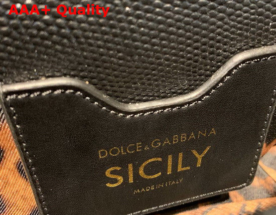 Dolce Gabbana Small Sicily Bag in Black Lizard Embossed Calfskin Replica