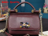 Dolce Gabbana Small Sicily Bag in Bordeaux Lizard Embossed Calfskin Replica