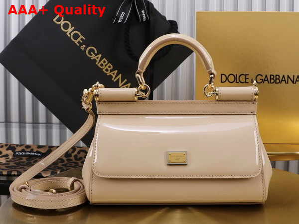 Dolce Gabbana Small Sicily Handbag in Beige Patent Leather Replica