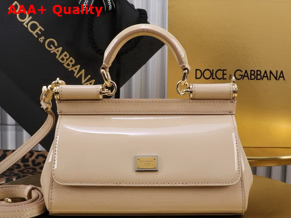 Dolce Gabbana Small Sicily Handbag in Beige Patent Leather Replica