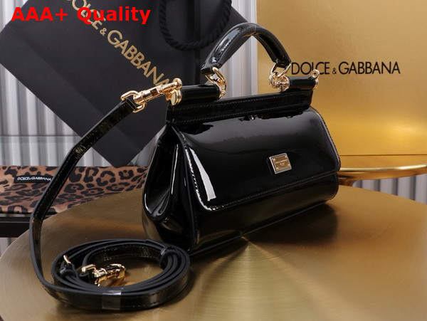 Dolce Gabbana Small Sicily Handbag in Black Patent Leather Replica