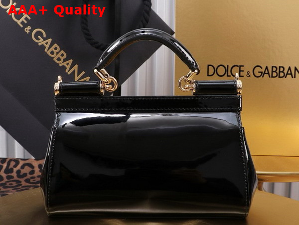 Dolce Gabbana Small Sicily Handbag in Black Patent Leather Replica