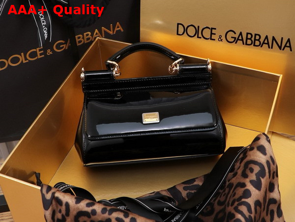 Dolce Gabbana Small Sicily Handbag in Black Patent Leather Replica