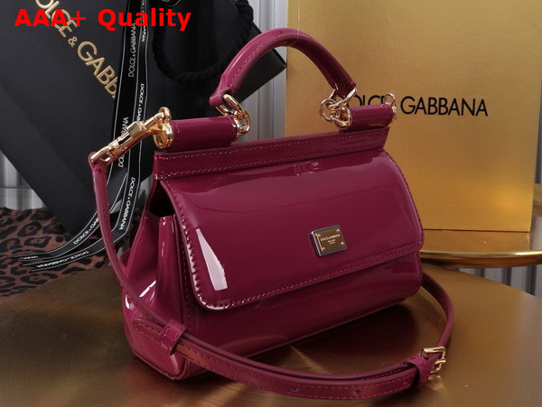 Dolce Gabbana Small Sicily Handbag in Burgundy Patent Leather Replica