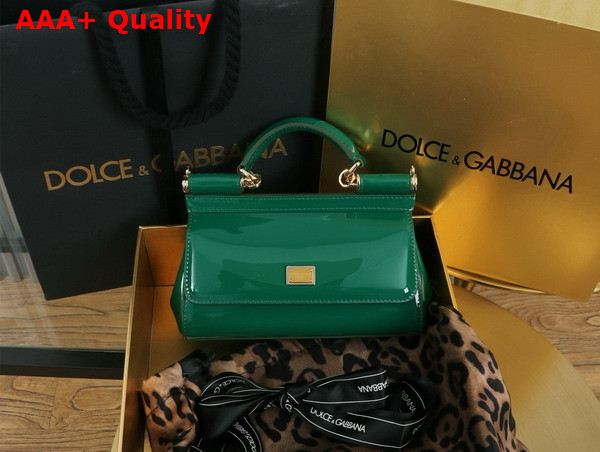 Dolce Gabbana Small Sicily Handbag in Green Patent Leather Replica