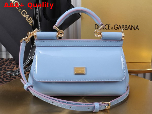 Dolce Gabbana Small Sicily Handbag in Light Blue Patent Leather Replica