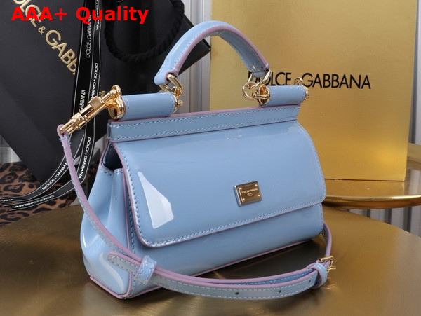 Dolce Gabbana Small Sicily Handbag in Light Blue Patent Leather Replica