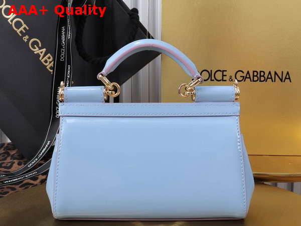Dolce Gabbana Small Sicily Handbag in Light Blue Patent Leather Replica