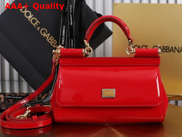 Dolce Gabbana Small Sicily Handbag in Red Patent Leather Replica