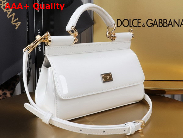 Dolce Gabbana Small Sicily Handbag in White Patent Leather Replica
