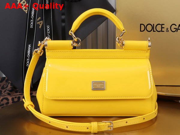 Dolce Gabbana Small Sicily Handbag in Yellow Patent Leather Replica