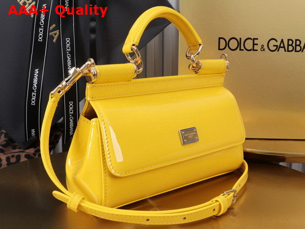 Dolce Gabbana Small Sicily Handbag in Yellow Patent Leather Replica