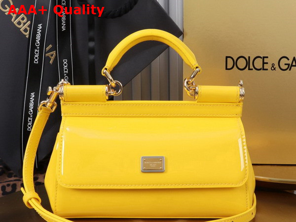 Dolce Gabbana Small Sicily Handbag in Yellow Patent Leather Replica