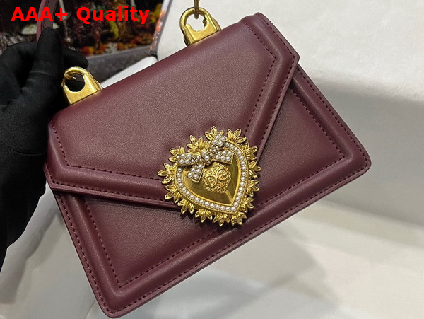 Dolce Gabbana Small Smooth Calfskin Devotion Bag in Burgundy Replica