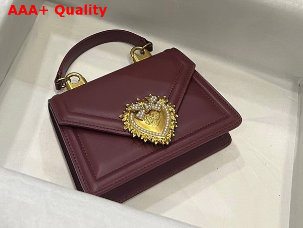 Dolce Gabbana Small Smooth Calfskin Devotion Bag in Burgundy Replica