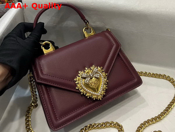 Dolce Gabbana Small Smooth Calfskin Devotion Bag in Burgundy Replica