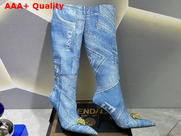 Fendace Denim Patchwork Boots in Light Blue Replica