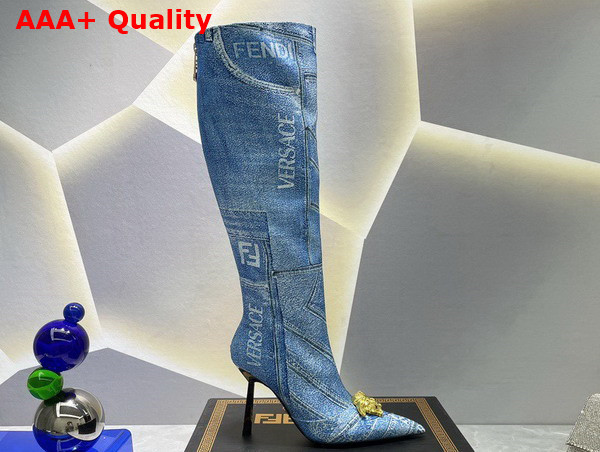 Fendace Denim Patchwork Boots in Light Blue Replica