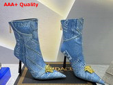 Fendace Denim Patchwork Short Boots in Light Blue Replica