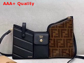 Fendi 3 Pocket Mini Bag in Black Calf Leather and Glazed Fabric with Jacquard FF Motif Replica