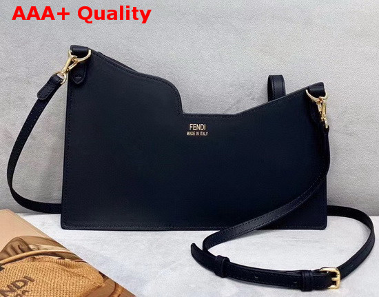 Fendi 3 Pocket Mini Bag in Black Calf Leather and Glazed Fabric with Jacquard FF Motif Replica
