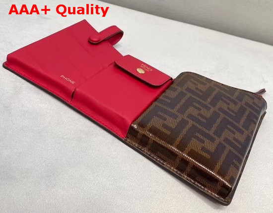 Fendi 3 Pocket Mini Bag in Red Calf Leather and Glazed Fabric with FF Motif Replica
