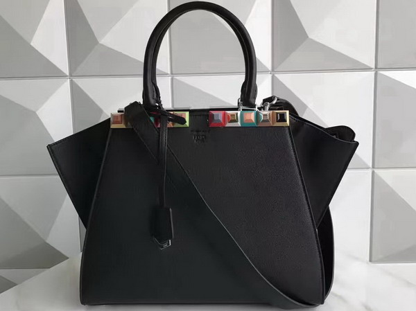Fendi 3Jours Black Leather Shopper Bag with Studs For Sale
