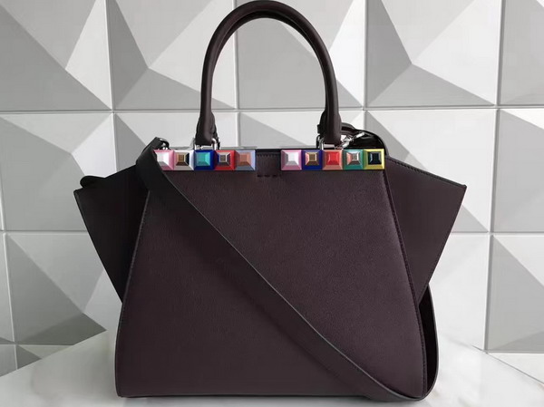Fendi 3Jours Burgundy Leather Shopper Bag with Studs For Sale