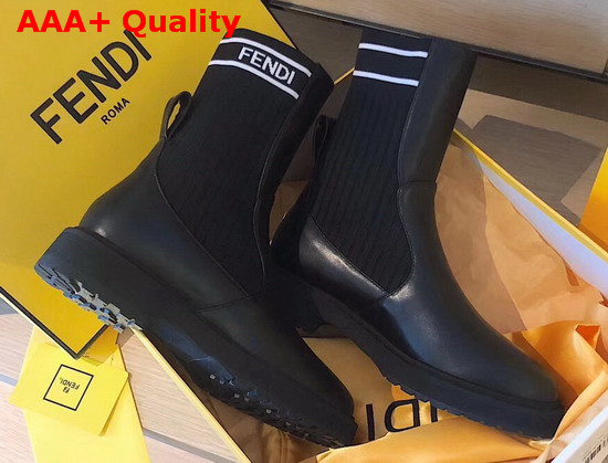 Fendi Ankle Boots in Black Calf Leather and Stretch Fabric Replica