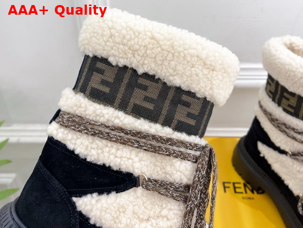 Fendi Apres Chic White Sheepskin and Black Suede Boots Replica
