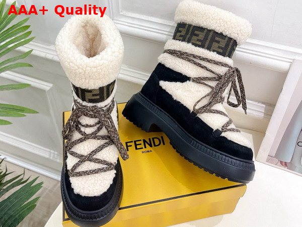 Fendi Apres Chic White Sheepskin and Black Suede Boots Replica