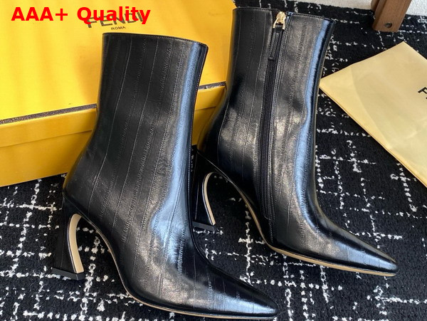 Fendi Arco Black Hagfish Leather Ankle Boots Replica