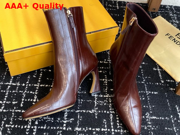 Fendi Arco Brown Hagfish Leather Ankle Boots Replica