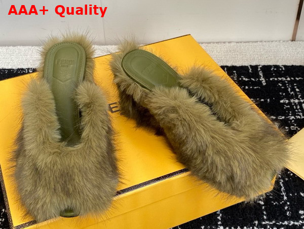 Fendi Arco Green Shearling Sandals Replica