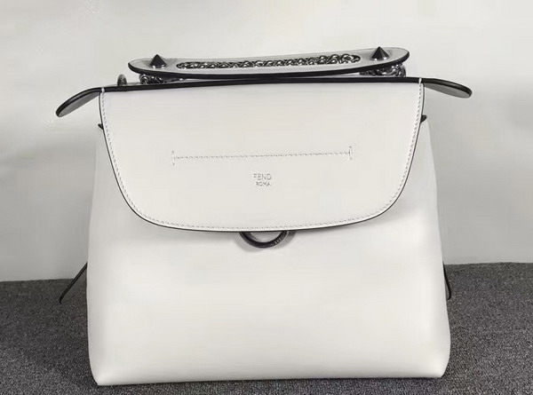 Fendi Back To School Backpack in Smooth White Leather For Sale