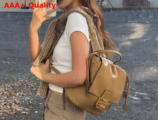 Fendi Backpack Cappuccino Brown Leather Backpack Replica
