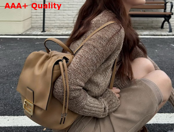 Fendi Backpack Cappuccino Brown Leather Backpack Replica