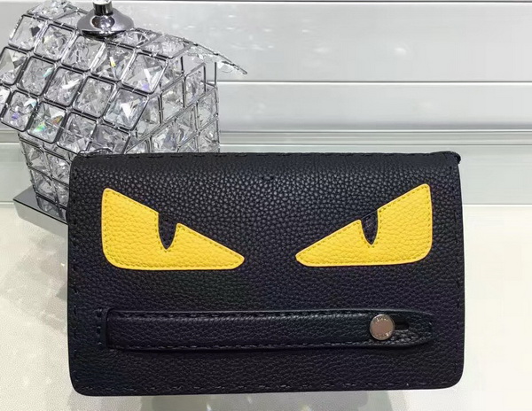 Fendi Bag Bugs Pouch in Black Roman Leather with Inlay for Sale