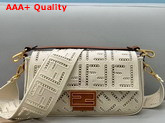Fendi Baguette Bag Made of Undyed Canvas with a Jour Embroidered FF Motif White Replica
