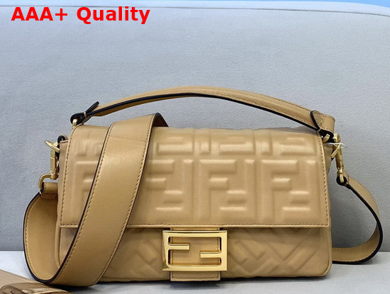 Fendi Baguette Bag in Beige Nappa Leather with Embossed FF Motif Replica